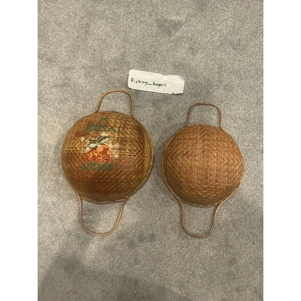 Vintage Wall Wickers Brown Basket Embroidered 